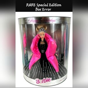 Barbie RARE MISPRINT 1998 Special Edition Happy Holidays Doll by Mattel NIB